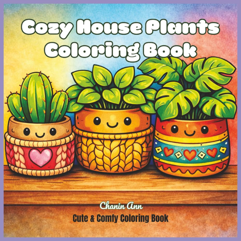 Cozy House Plants Coloring Book: Whimsical, Calm, Cute Indoor Plant Coloring Pages for Relaxation
