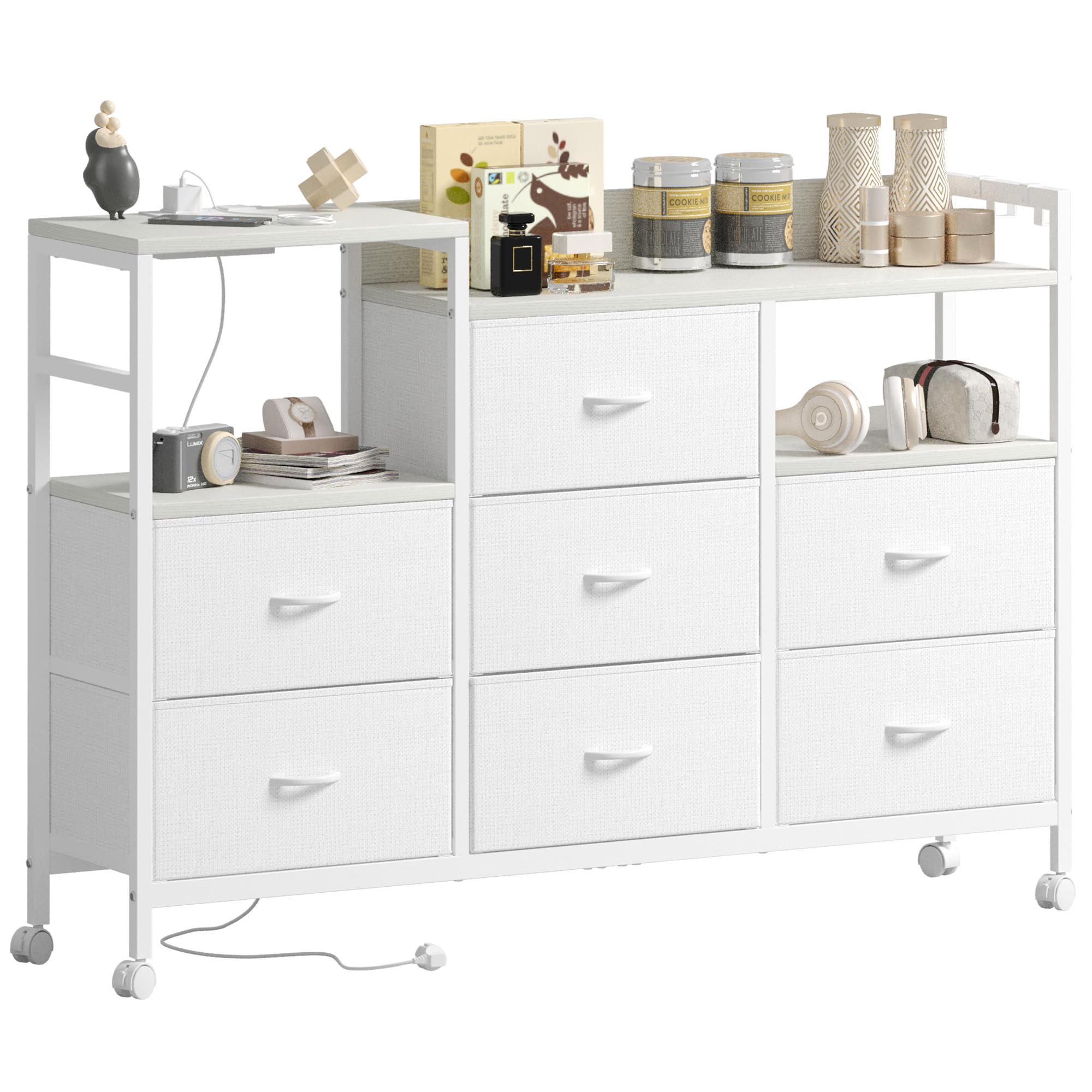 Lutown-Teen Large Chest of Drawers with Charging Station, White