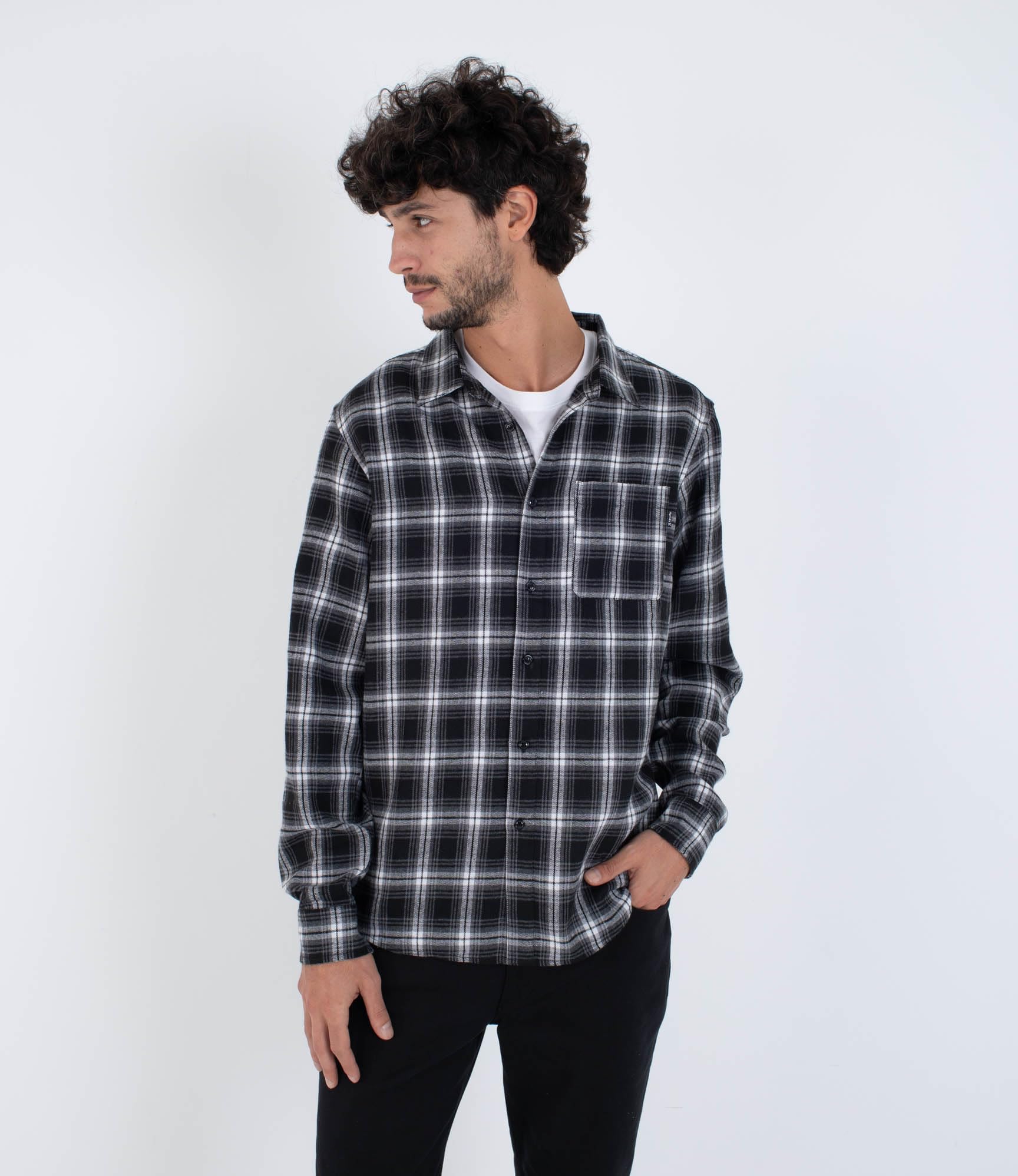 Hurley Mens Long Sleeve - Axe Flannel Shirt, Black, L EU