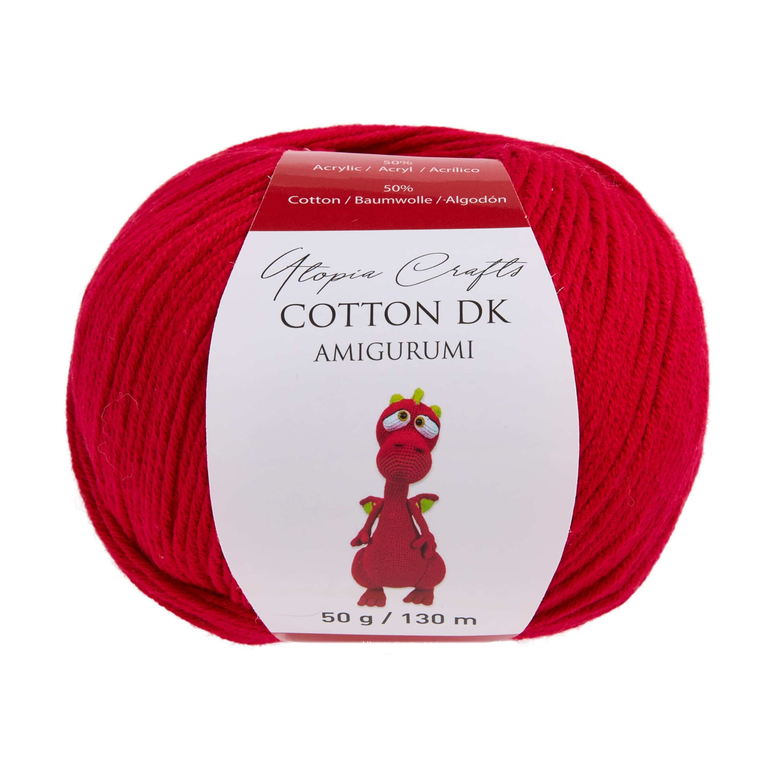 Utopia Crafts Amigurumi Cotton DK Yarn for Crochet and Knitting 50% Cotton, 50% Acrylic Blended, 50g (Red)