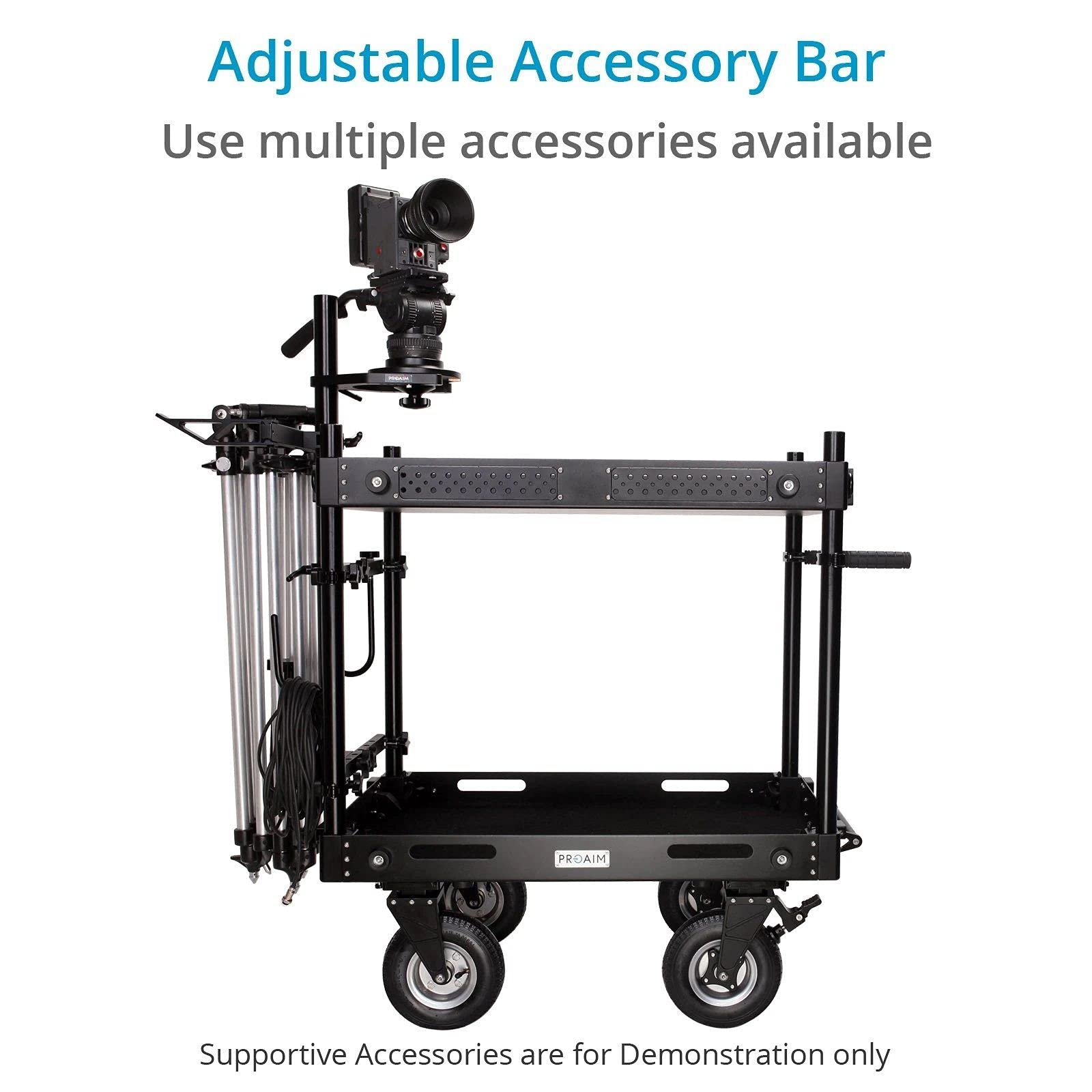 PROAIM Victor V1.1 Chariot Caméra 48" Pliable, 200 kg/440,9 LB | Aluminium et acier inox, étagère réglable avec cheese plate, roues pneumatiques 23 cm et freins arrière.