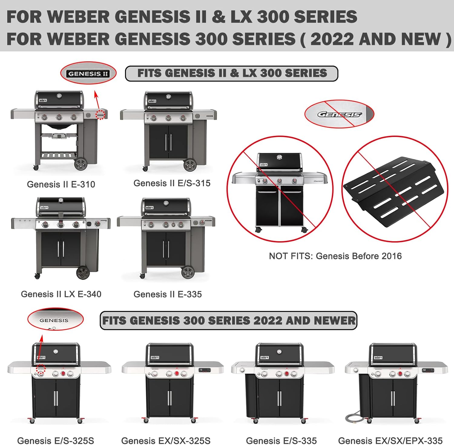 Genesis II E310 Replacement for Weber Genesis II GS4 E-310 E-315 E-335 S-335 Grill Replacement Parts 66095 Grates 66032 Flavorizer Bars 66685 Heat Deflector Weber Genesis 2 LX 300 Series LX E-340 Grid