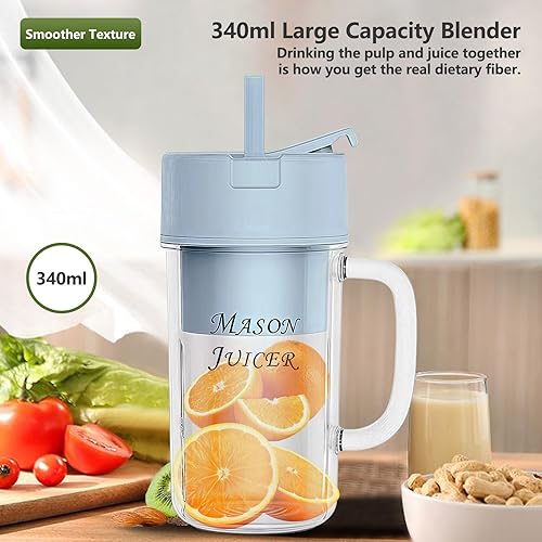 Miniatura 4 de Batidora portátil personal, diseñada para hacer batidos y batidos, equipada con cuchillas de acero inoxidable duraderas y carga USB, que ofrece un