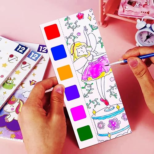 Vista 55 de JUNQIU - Juego de pintura de acuarela para niños, libros de pintura con agua para niños de 4 a 8 años, libro de pintura de acuarela de bolsillo, kit