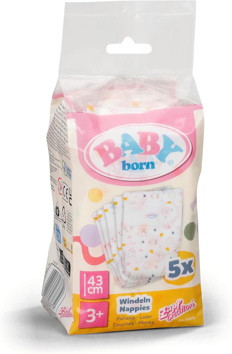 BABY born Подгузники 5 шт. 5-слойные с рисунком и самоклеящимися полосками подходят для ростового размера 43 см