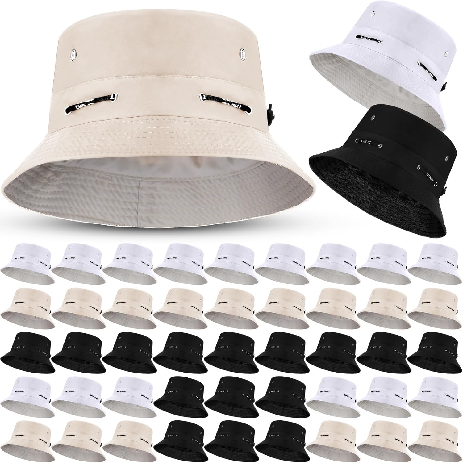 Didaey 48 Pcs Bucket Hat Bulk for Women Men Fisherman Adjustable Summer Hat UV Protection for Outdoor Fishing Hiking Beach