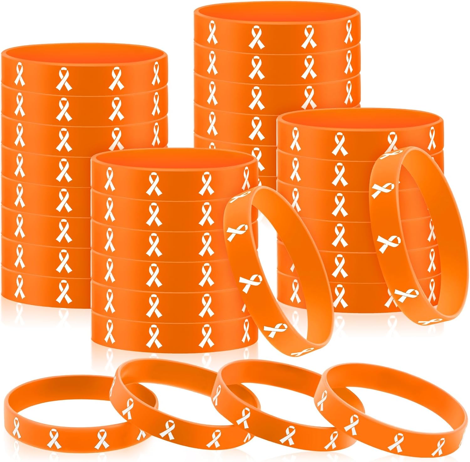 Quelay Tondiamo 48 Pcs Orange Ribbon Bracelets Leukemia Awareness Wristbands for Multiple Sclerosis Breast Cancer Lymphoma Adhd Skin Cancer Cerebral Public Activity Supplies Groups