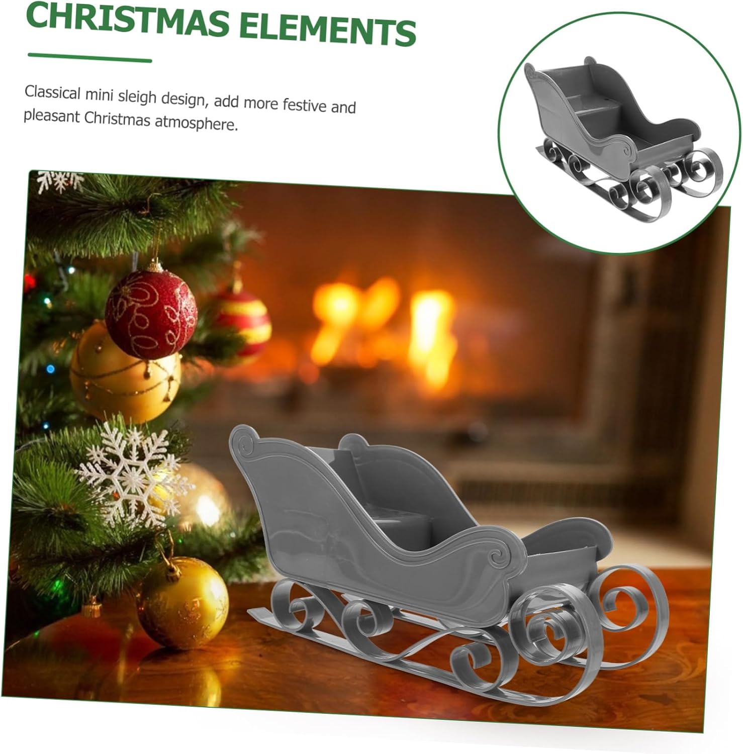 Garneck Christmas Sleigh Ornament Lightweight Desktop Decoration Delicate Xmas Adornment for Home Holiday Party and Tree Pendant Gray