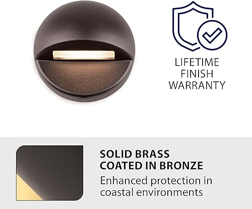 Miniatura 3 de WAC Iluminación de paisaje, LED redondo de 12 V para terraza y patio, luz LED cálida incorporada de 3000 K en latón macizo recubierto con bronce