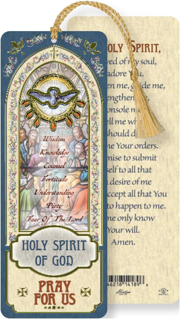 WJ Hirten Laminated Holy Spirit of God Bookmark with Gold Tone Foil Stamping and Enameled Medal, Pack of 10