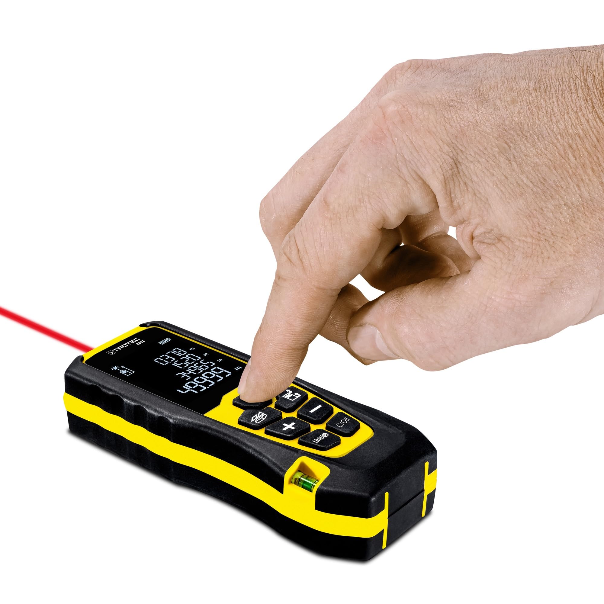 TROTEC Misuratore di distanza laser BD22 | Misura della distanza da 0,05 m a 50 m | con livella e ruota di misurazione