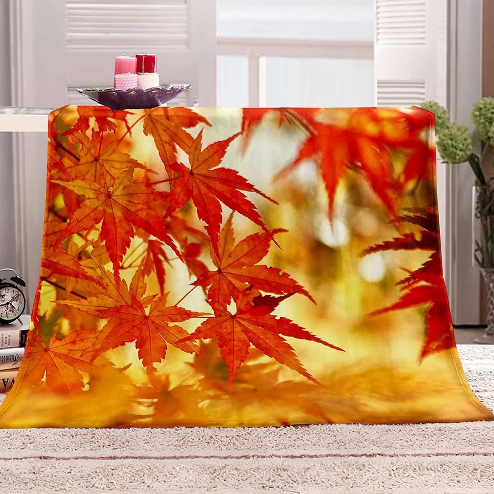 Pomarańczowy koc narzuta duży, ciepły koc duży flanelowy liść klonu, 150 x 200 cm na sofę łóżko biuro samochód miękkie prezenty
