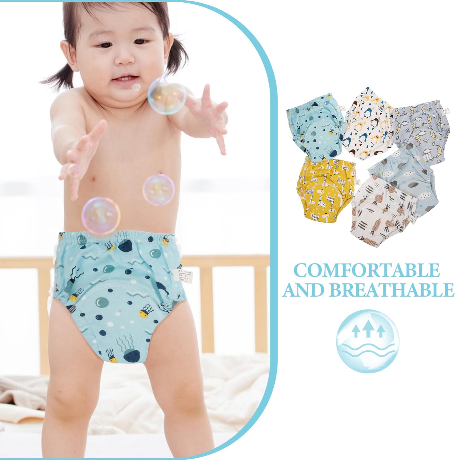 Abaodam 6 Stück Wiederverwendbare Babywindelhosen aus Baumwolle Trainingshosen für Babys und Kleinkinder Bequem Passform 0-9kg