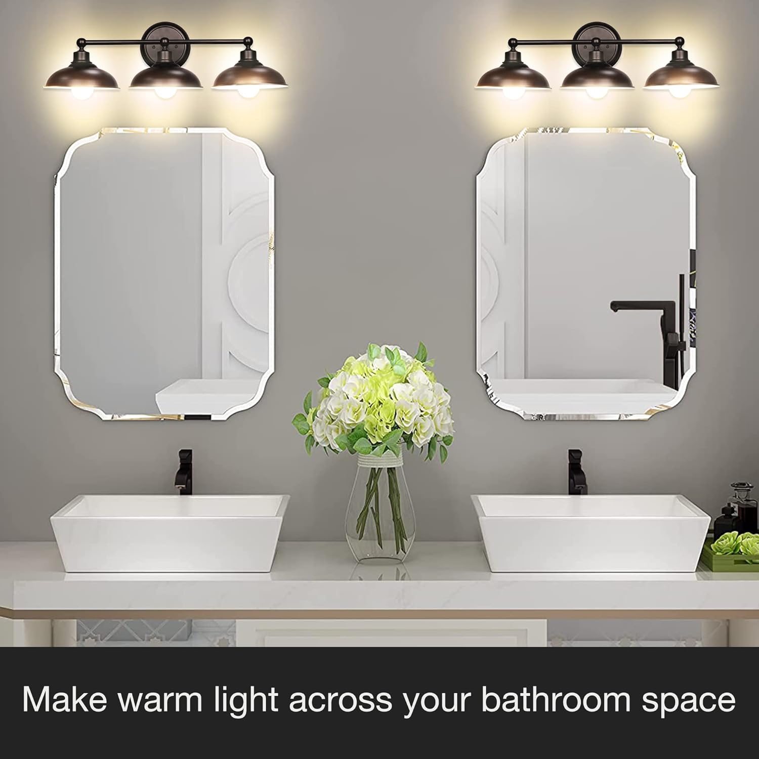 27.24'' Industrial Farmhouse 3-Light Indoor Bathroom Vanity Light with Metal Shades for Over the Mirror, Oil Rubbed Bronze, E26 Base (Bulbs Not Included)