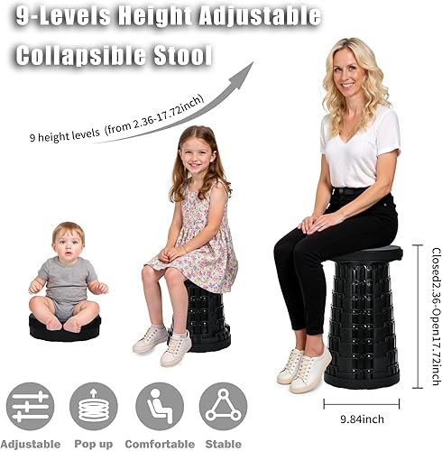 Miniatura 2 de Taburete plegable mejorado, taburetes plegables portátiles, asiento retráctil o reposapiés, taburete plegable para acampar al aire libre, mochila de