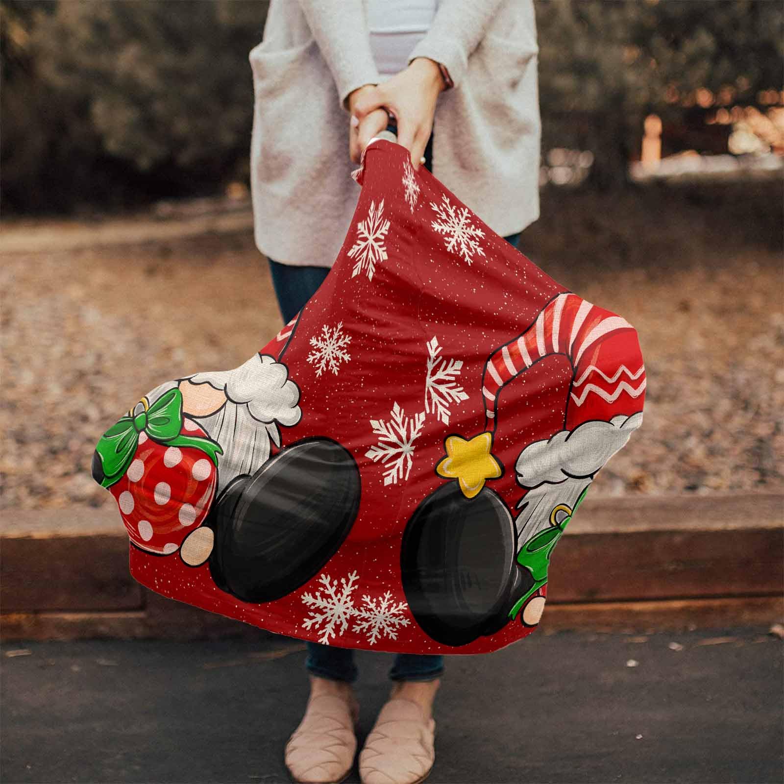 Nursing Cover for Breastfeeding Scarf, Christmas Snowflake Cartoon Gnomes Retro Red Baby Car Covers Super Soft Multi Use for Canopy Shopping Cart Cover Blanket Stroller Cover