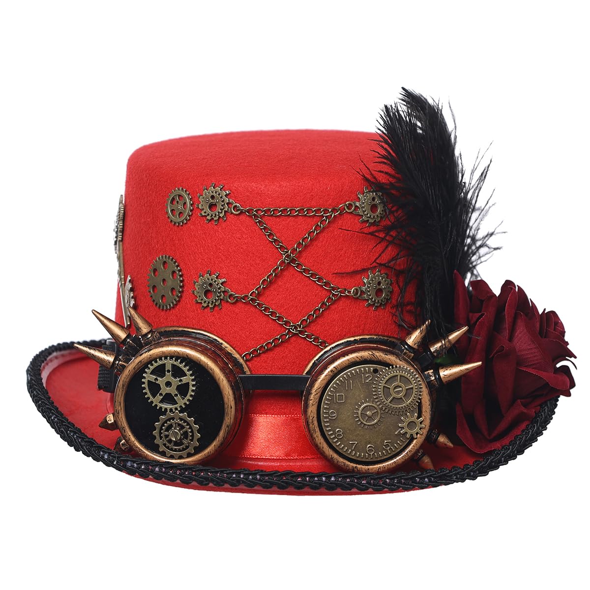 BLESSUME Steampunk Hat with Goggles Unisex for Carnival, Halloween, Theme Party (M, Rot)