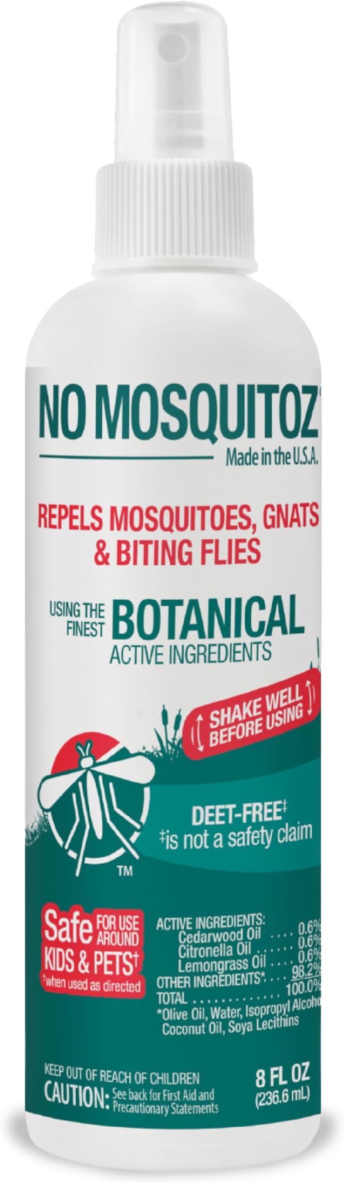 No Mosquitoz Botanical Insect Repellent, DEET-Free, Made with Natural Essential Oils, Non-Greasy Formula, Made in The USA, Woodsy Scent, 4 Ounce Spray Bottle
