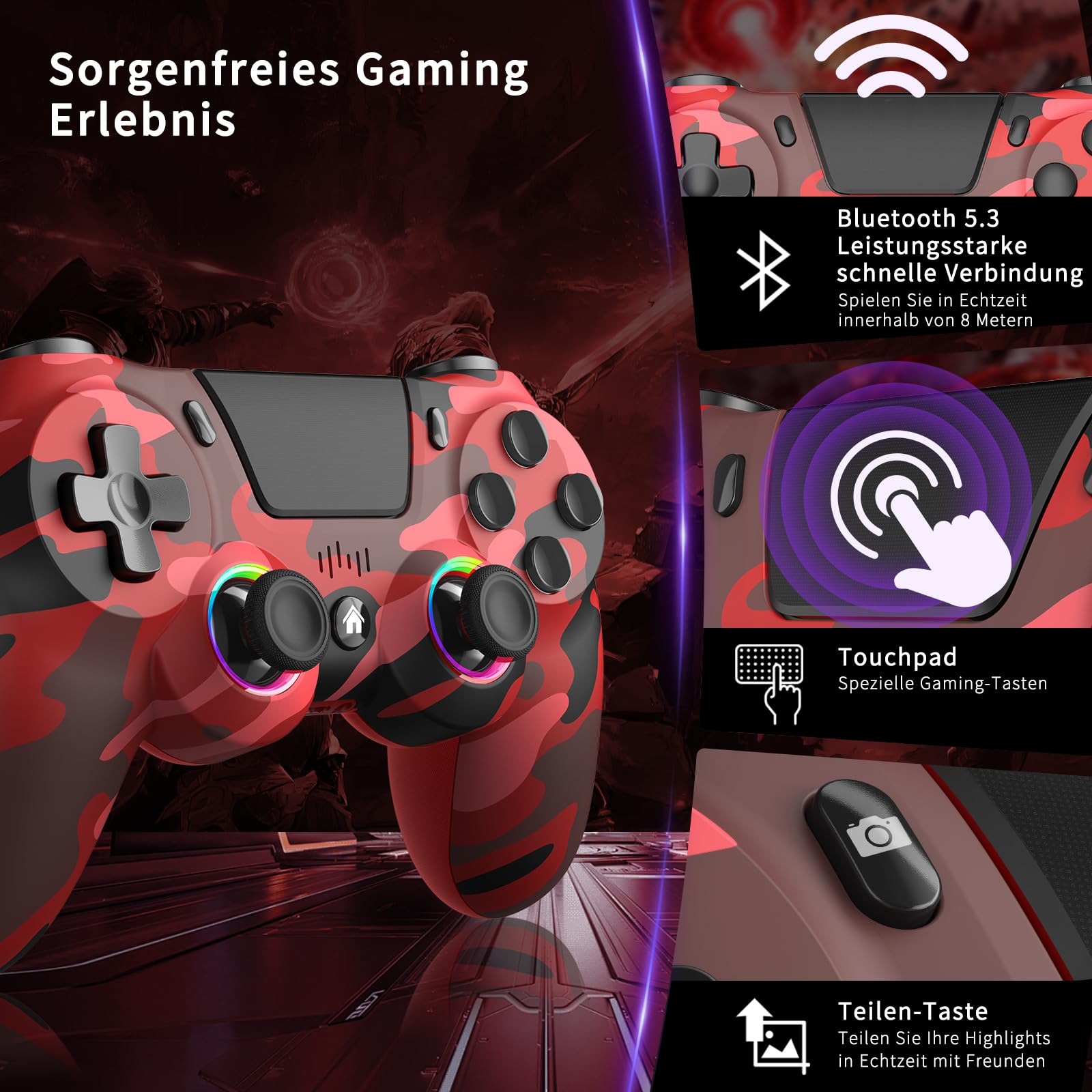 ancihdgm Manette sans fil pour PS4, compatible PS4/Pro/Slim/PC/P3/Android/iOS. Programmable, double vibration, gyroscope 6 axes, éclairage LED, écran tactile et prise de casque