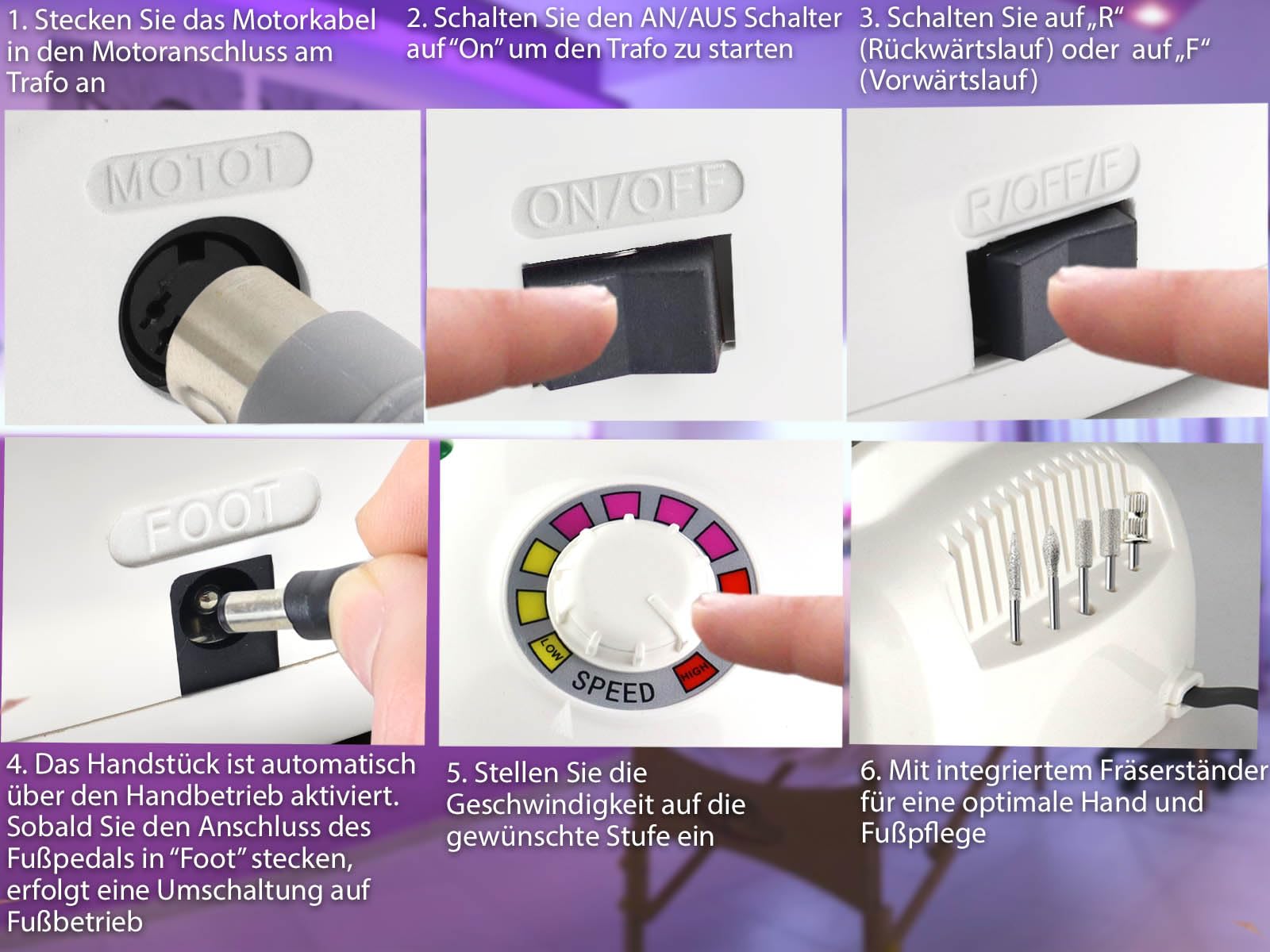 Premium Fußpflegegerät Nagelfräser Set Fußpflege Maniküre Schleifgerät | Elektrisches Pediküre Set mit Fräser-Bits Diamantschleifer