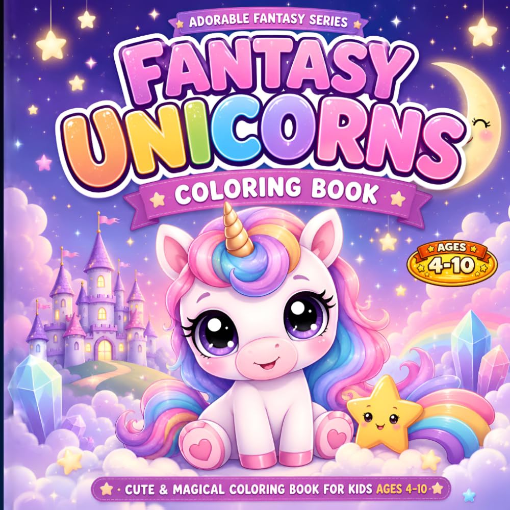 Fantasy Unicorns Coloring Book: Cute & Magical Coloring Book for Kids Ages 4–10 (Adorable Fantasy Series)