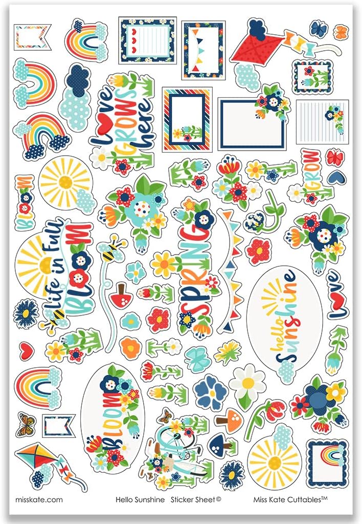 Paper & Sticker Kit - Hello Sunshine - Spring Scrapbook Kit - 12x12 Double-Sided Paper + Stickers - Card Making, Journaling, DIY Crafts - Made in USA