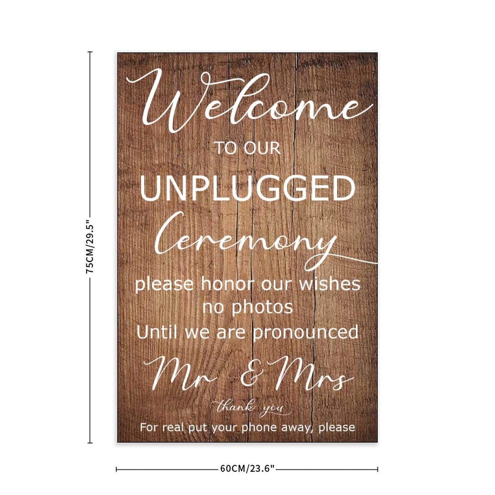 Unplugged Hochzeitsschild – Zeremonieschild – vertikales Hochzeitsschild aus Holz – rustikale Hochzeitsdekoration 76,2 x 50,8 cm
