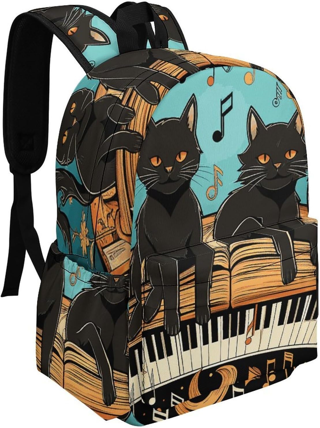 Laptop Travel Backpacks Large Capacity Four Black Cats Lying on The Piano Keyboard Bookbags for Outdoor Sports Office Work