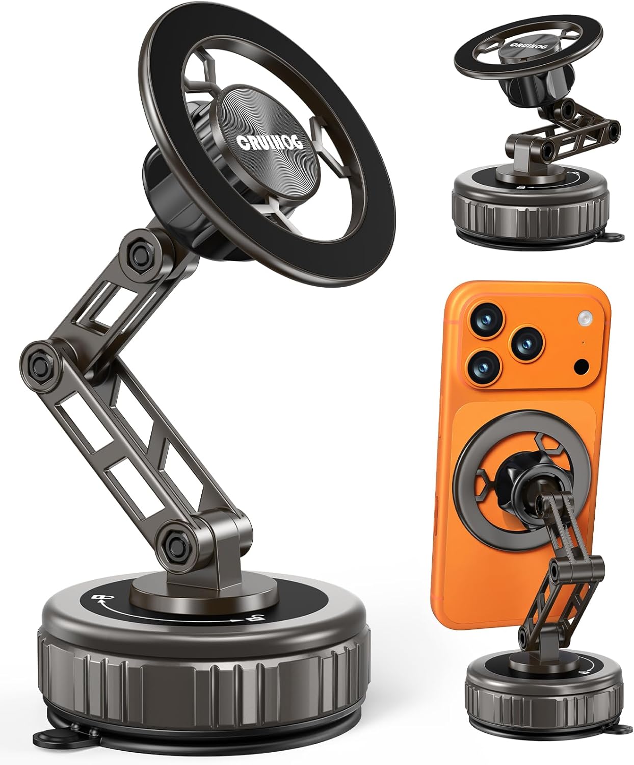 Car Phone Holder,3-AXIS Telescopic Arm Magnetic Phone Mount, 360° Rotatable & Adjustable & Foldable Vacuum Suction Phone Stand,Phone Holders for Your Car/Dashboard/Windshield/Gym/Mirror