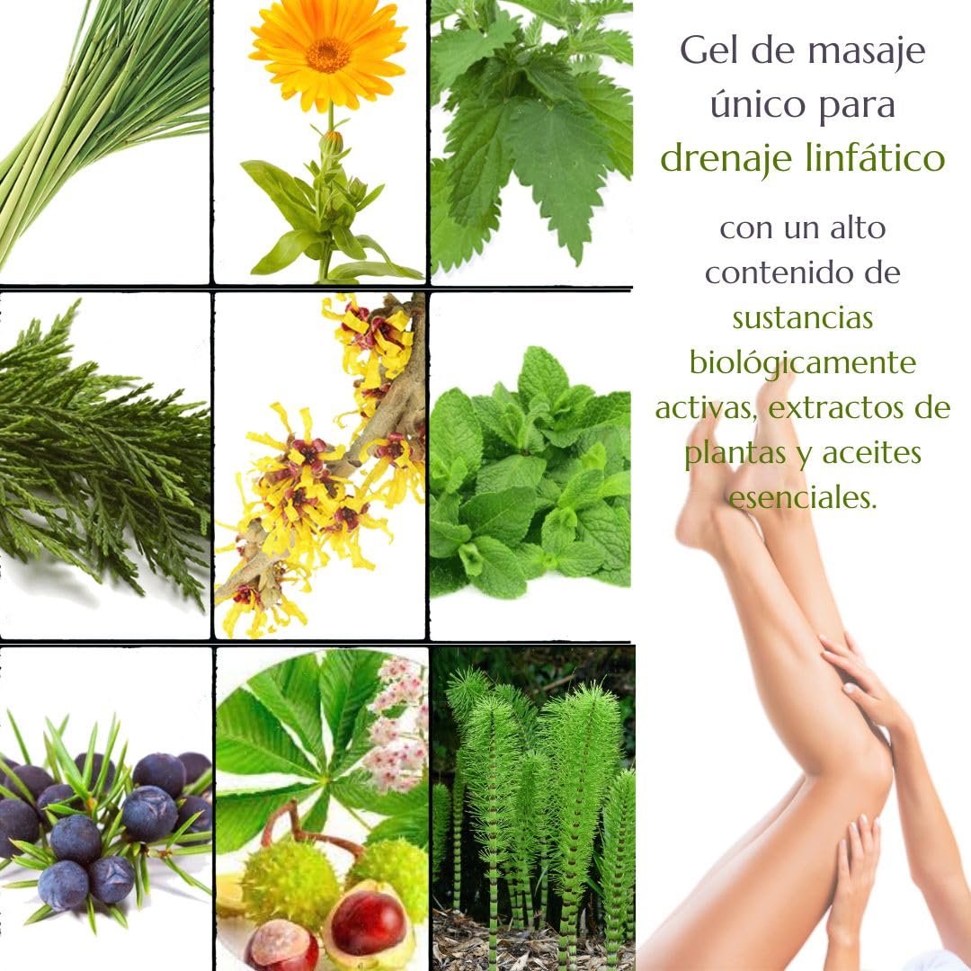 Green idea Lymforegen Gel para Piernas Cansadas y Pesadas – Gel Refrescante para Masaje Corporal con 15 Extractos Vegetales, Aceites Esenciales, Mentol y Rutina – 250 ml