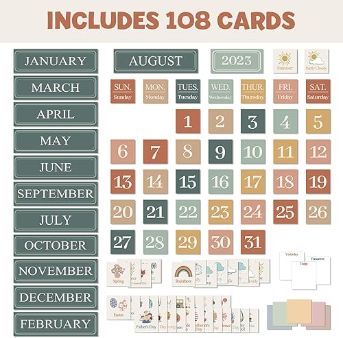 Miniatura 3 de Godery Calendario bohemio de bolsillo para tarjetas de aula, suministros escolares, decoraciones para profesores, tablón de anuncios de pre-kínder a