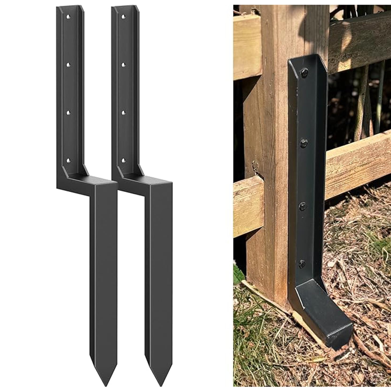 GOUZIBHD Fence Post Repair Kit - One-Piece Steel Anchor Stakes for Leaning Broken Wood Posts,Thickened Post Anchor Ground Spike for Mailbox Deck Fence Railing(Size:2PCS)