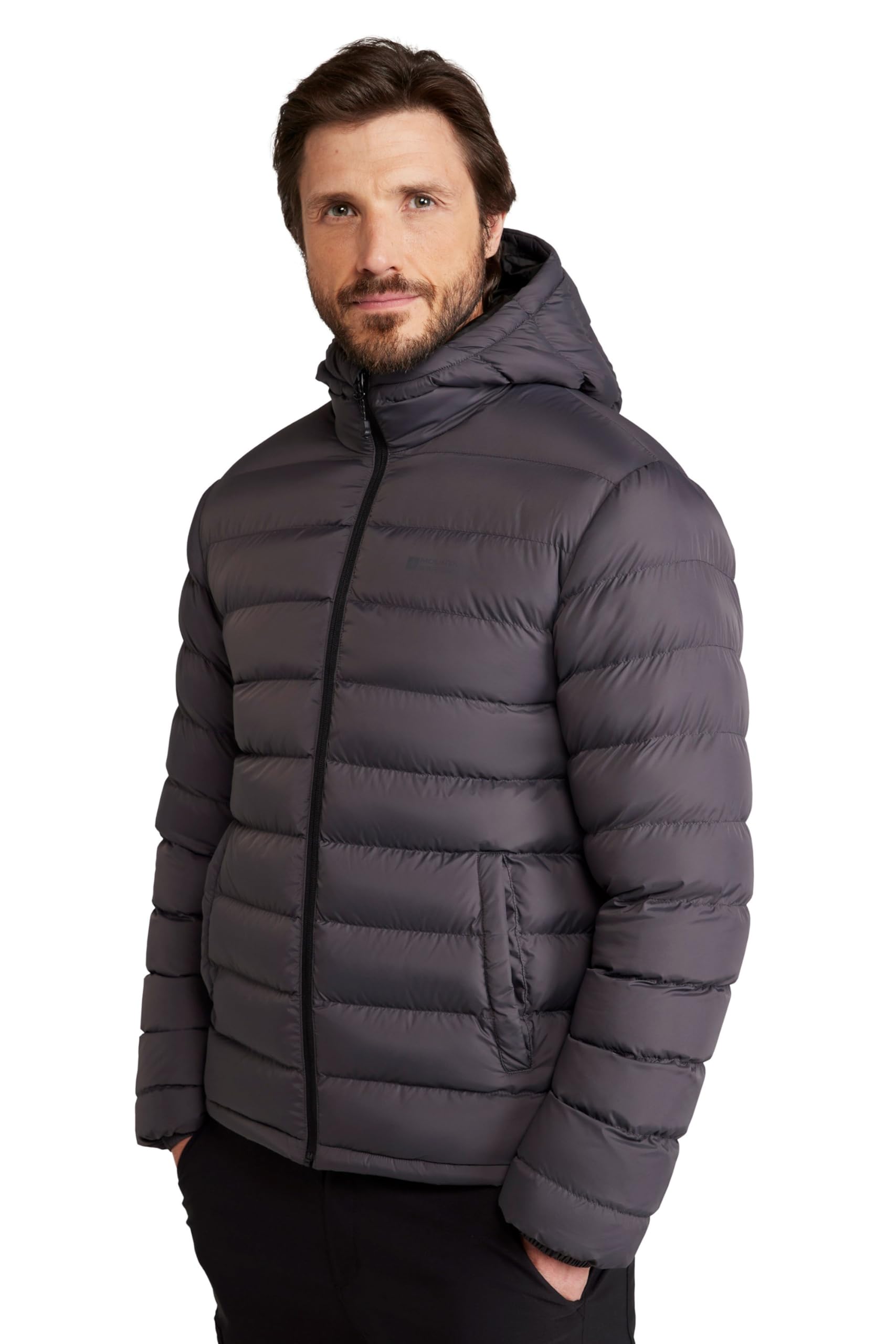 Mountain Warehouse Season Mens Padded Jacket - Water Resistant Puffer Coat, Lightweight, Lab Tested to -30C, Microfibre Filler - Spring Summer, Travelling, Walking Charcoal M
