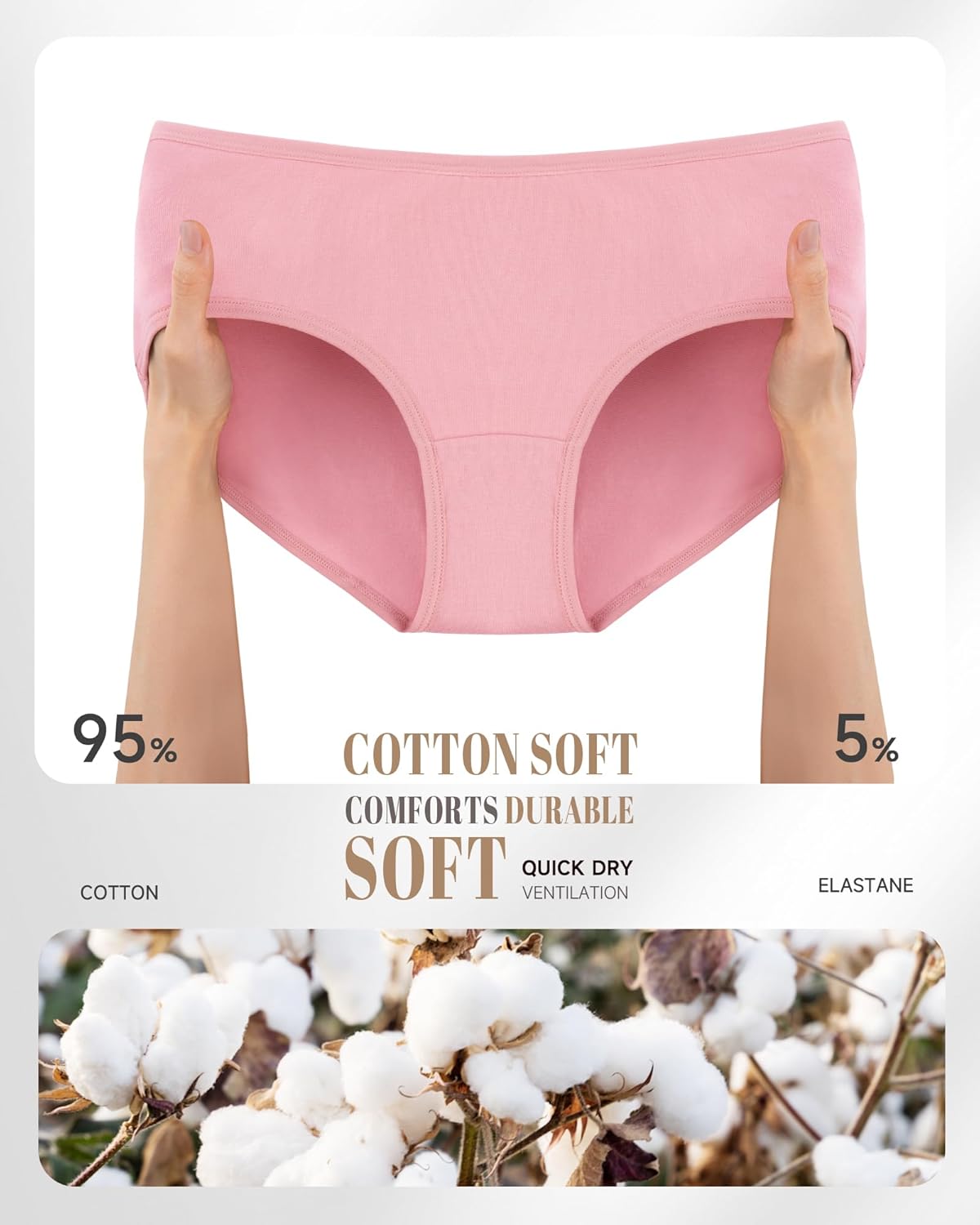 PULIOU Women's High Waisted Cotton Underwear Stretch Briefs Full Coverage Soft Breathable Panties 5 Pack - Image 5