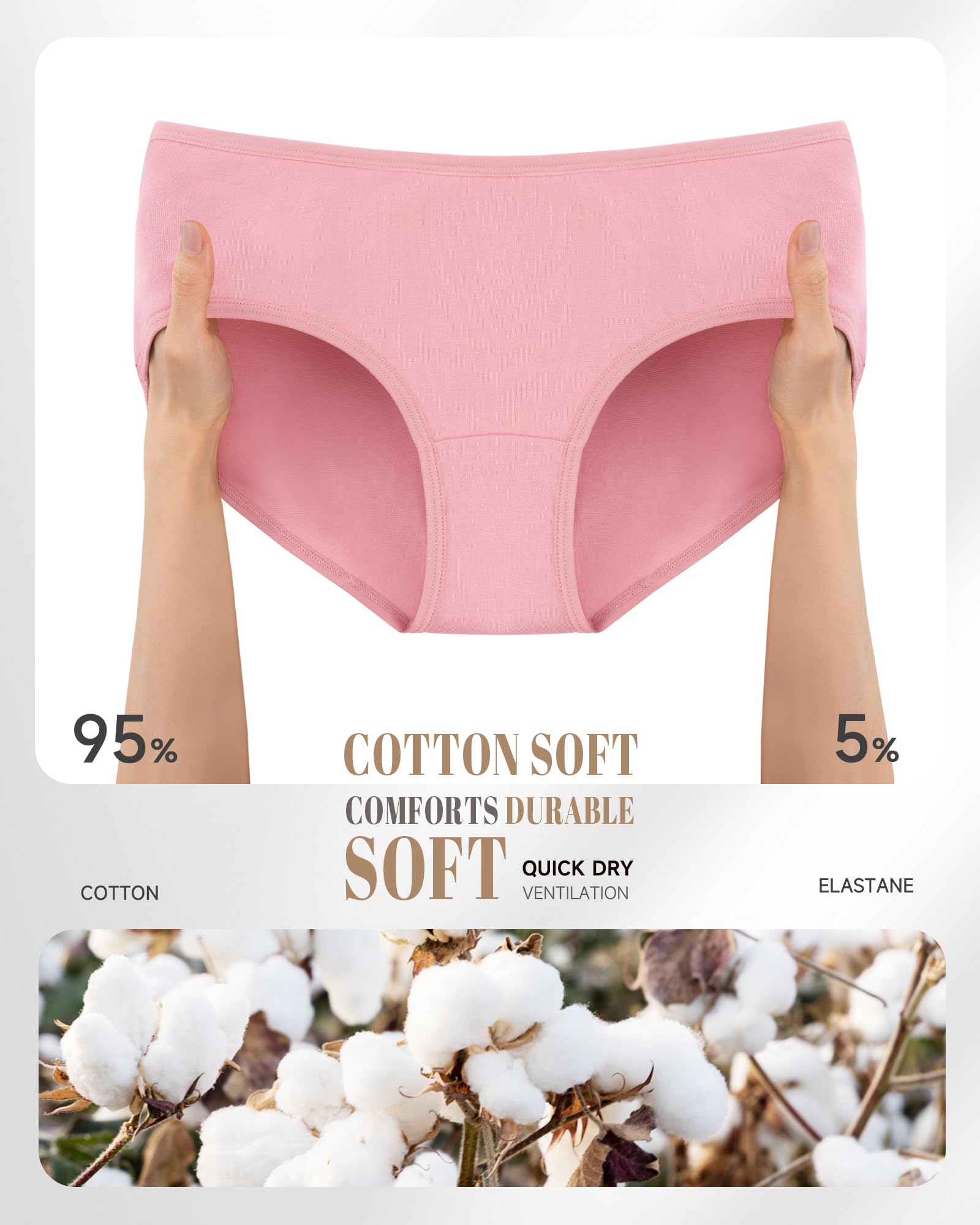 PULIOU Culotte Femme Coton sous-vêtements Femme Stretch Taille Moyenne Panties Slip Respirant Multipack Paquet de 5/6