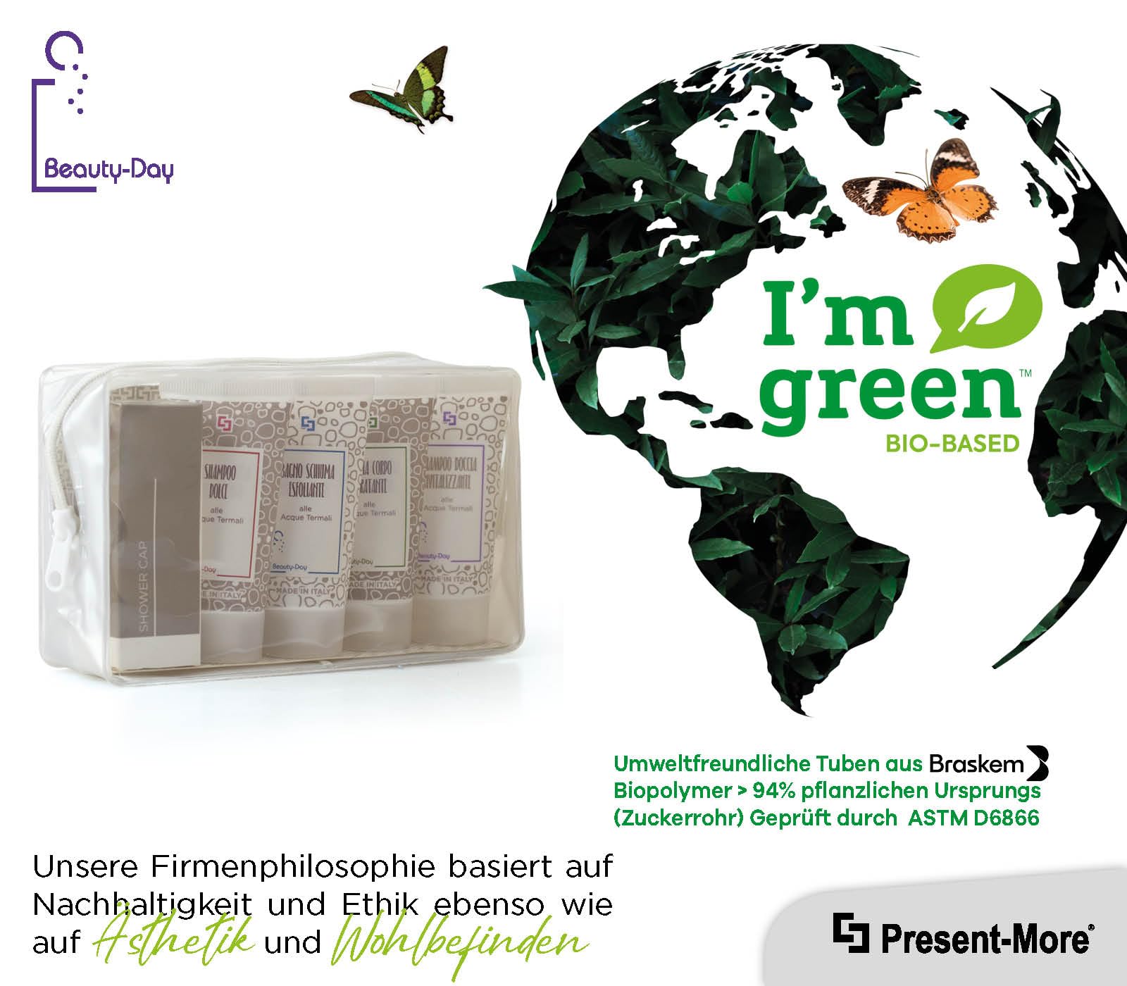 Present-More Amenities Kit Beauty-Day Italy - Welcome Gift Toilettenartikel 24 Gäste für Hotels und B&B | Allergenfreie Amenities Kit mit Duftnote Ylang Ylang