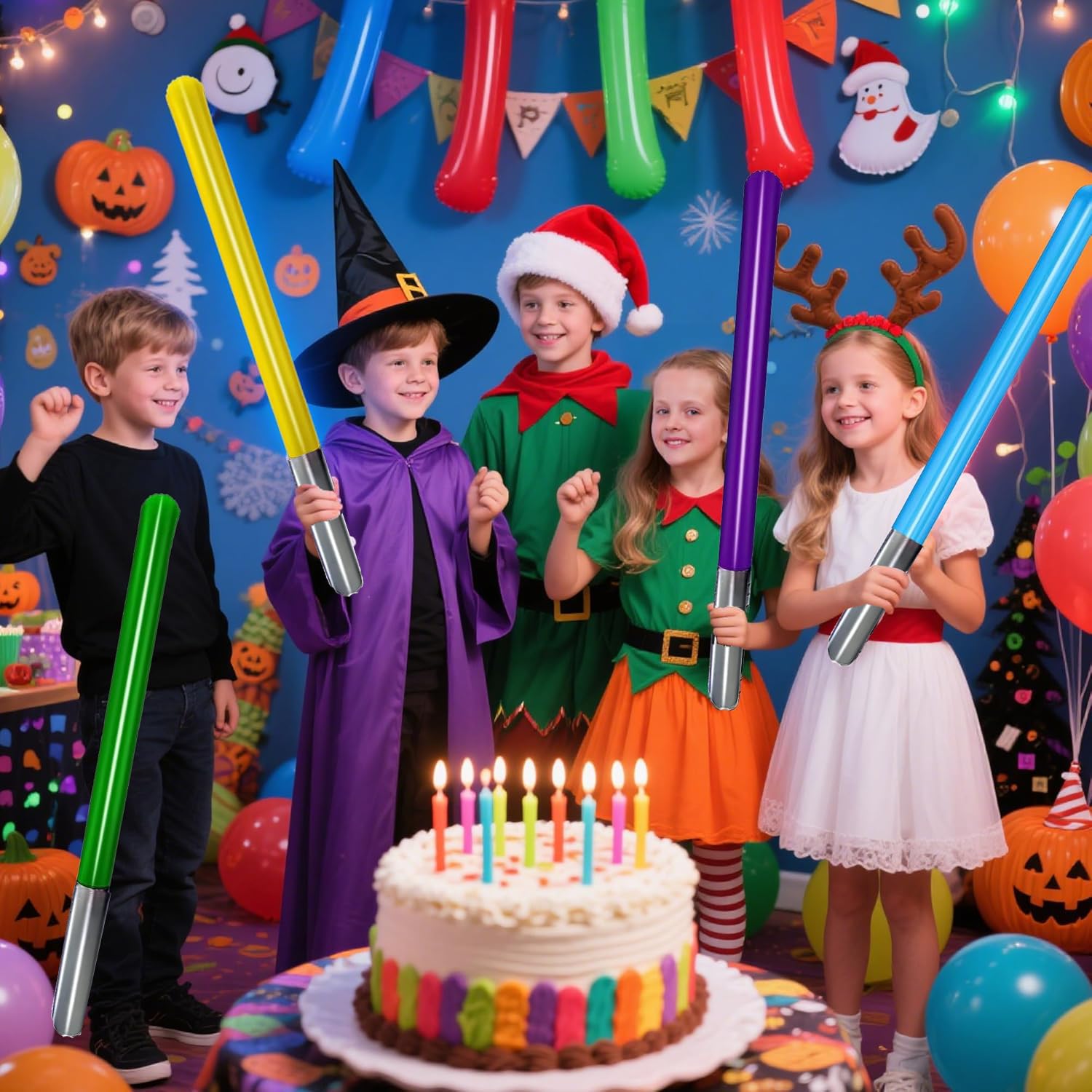 18-teiliges Set aufblasbare Spielzeugschwerter – 9 lebendige Farben, 35-Zoll aufblasbare Schwerter mit Luftpumpe – Perfekt für Party-Geschenk, Halloween, Rollenspiel & Kinder-Kostüm-Zubehör