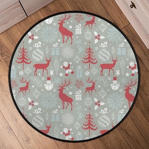 Miniatura 6 de Christmas Elk Xmas 18 Round Area Rug 3ft Machine Washable Circular Rugs for Dining Room Table Bedroom Playroom Throw Rugs for Dog Living Room Floor