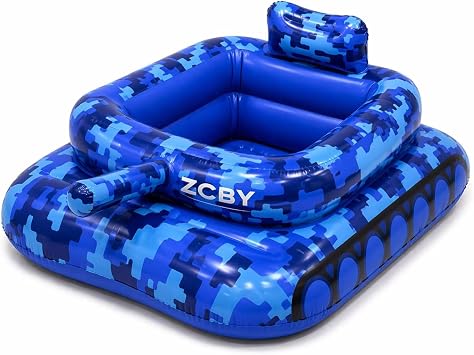 Inflatable Tank Pool Float for Kids & Teens, 56" Ride-On Camouflage Pool Float with Bonus Water Gun, 0.3mm PVC Tank Floaty, 200 lb Capacity Swimming Raft Toy for Pools, Lake & Backyard Party