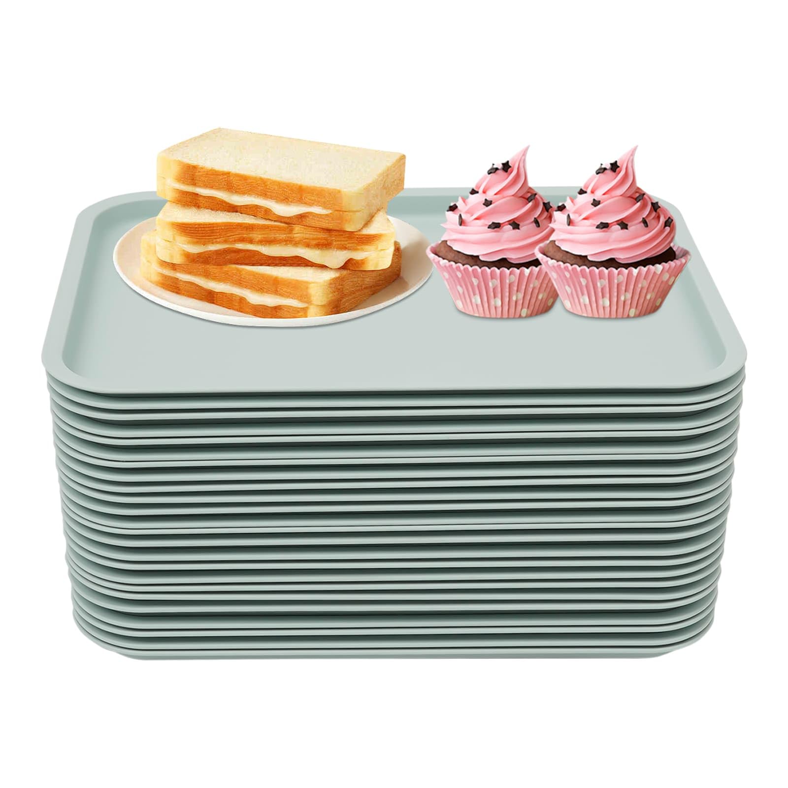 Lot de 24 Plateaux de Service en PP, Compatibles Lave-Vaisselle et Micro-Ondes, 36 x 27cm, pour Fast-Foods, Restaurants, Cafétérias (Bleu)