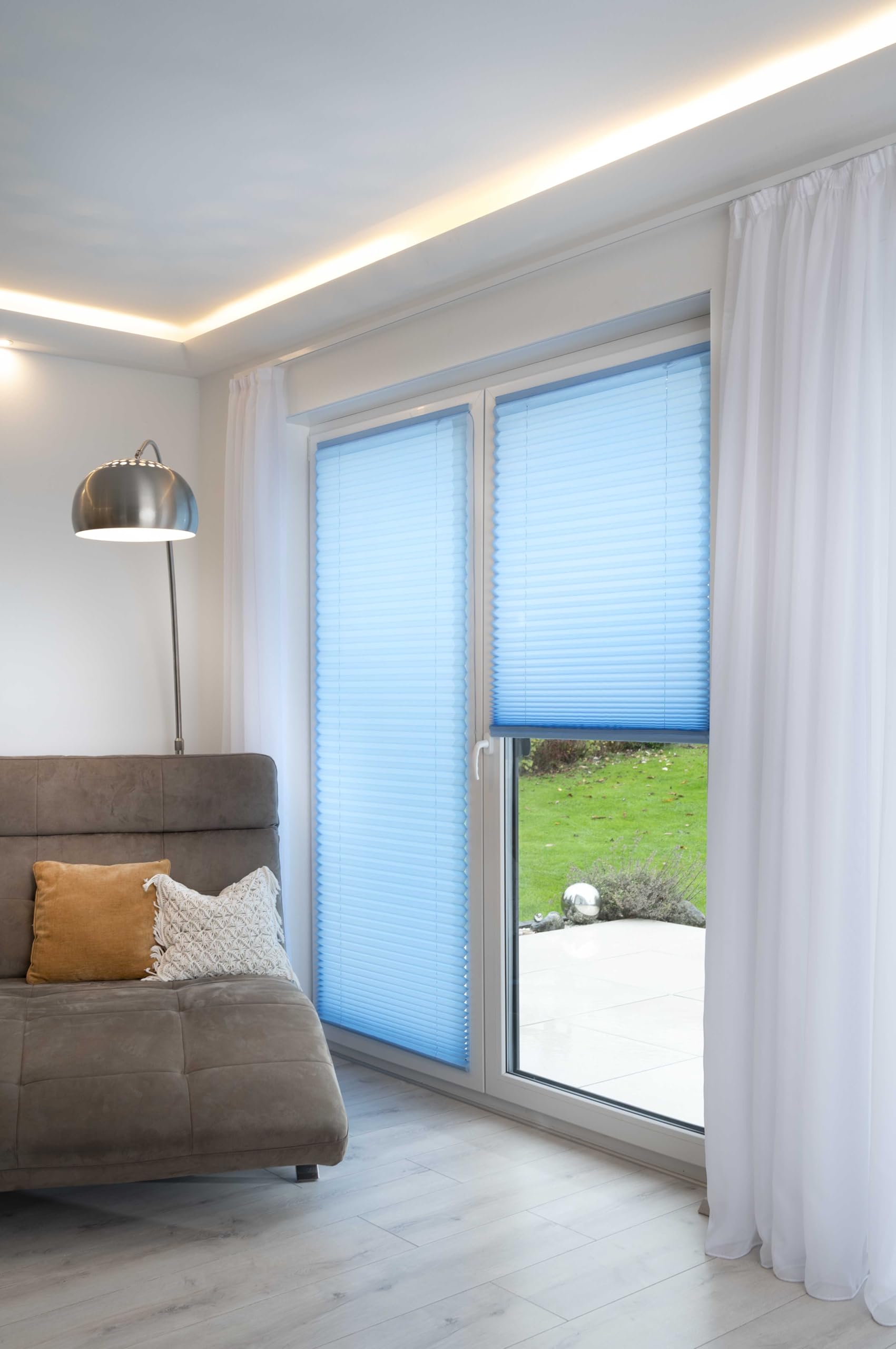 Store plissé adhésif pour cuisine et salon K-Home® Bleu Glacier
