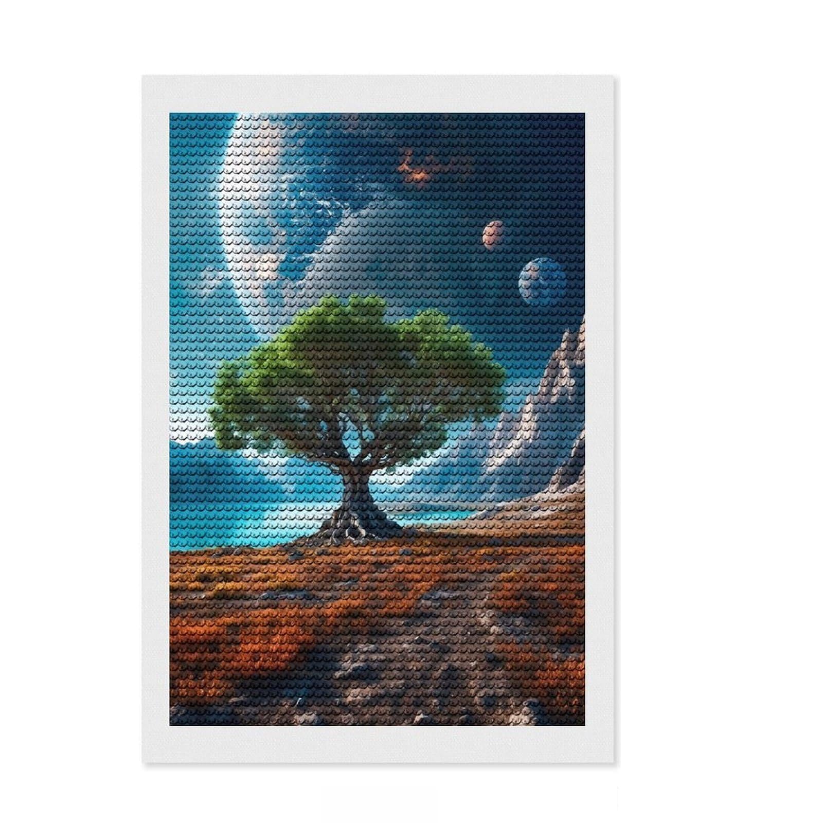 Junmoney Life on Mars Full Drill Diamond Painting Kit 8"x12", Boho Decor, for Family Craft Time, Mindful Craft Activity, Gift Idea