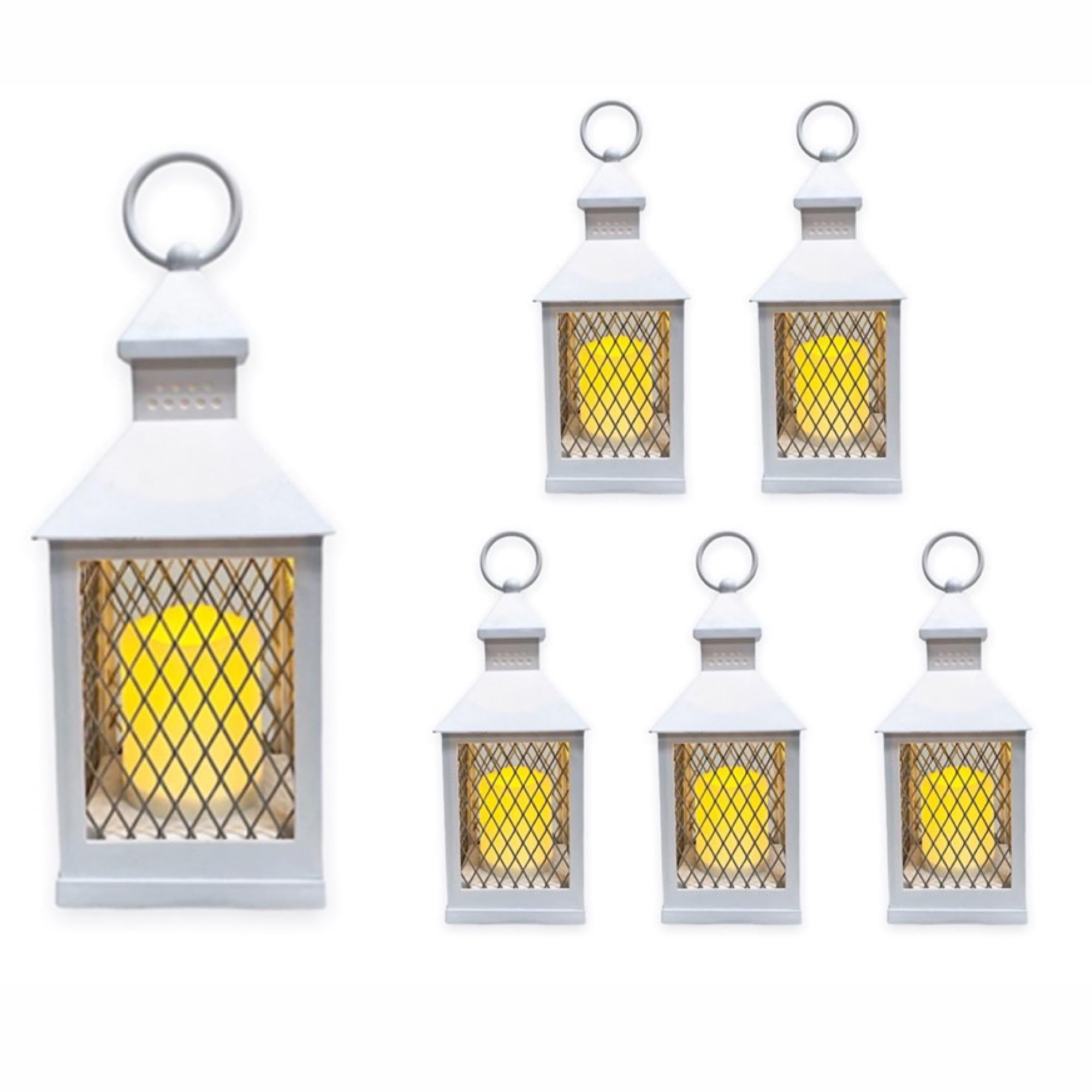 Lanterna Decorativa Bianca 25,4 Cm Con Candela LED A Timer 5 Ore – Impermeabile, Per Esterni E Interni, Funziona A Batteria