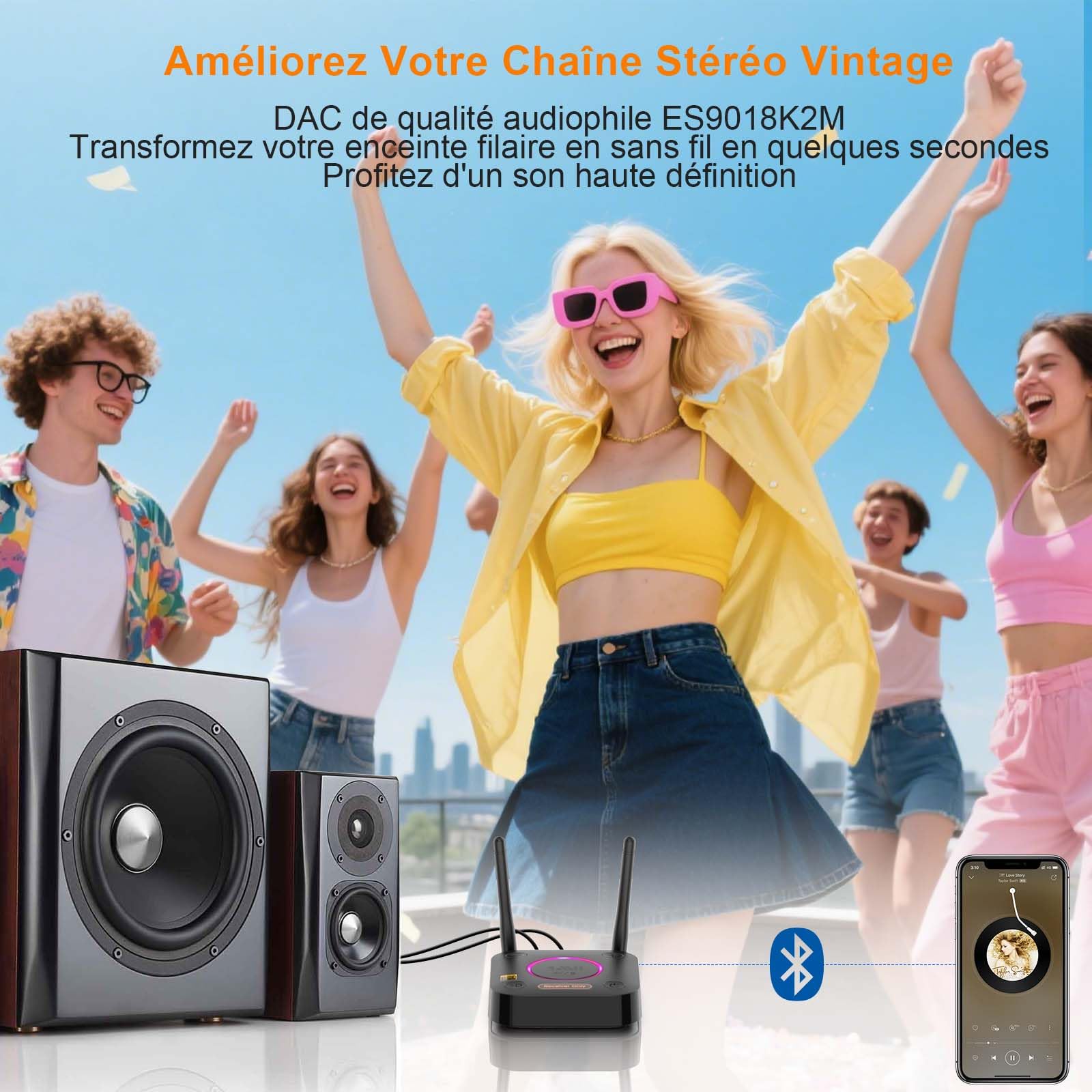 1Mii B06Ultra LDAC Récepteur Bluetooth 5.3 pour Chaîne Stéréo HiFi, Adaptateur Audio Bluetooth avec DAC Audiophile, aptX HD&LL, Contrôle du Volume, 3D Surround, Optique 3,5 mm Jack Coaxial