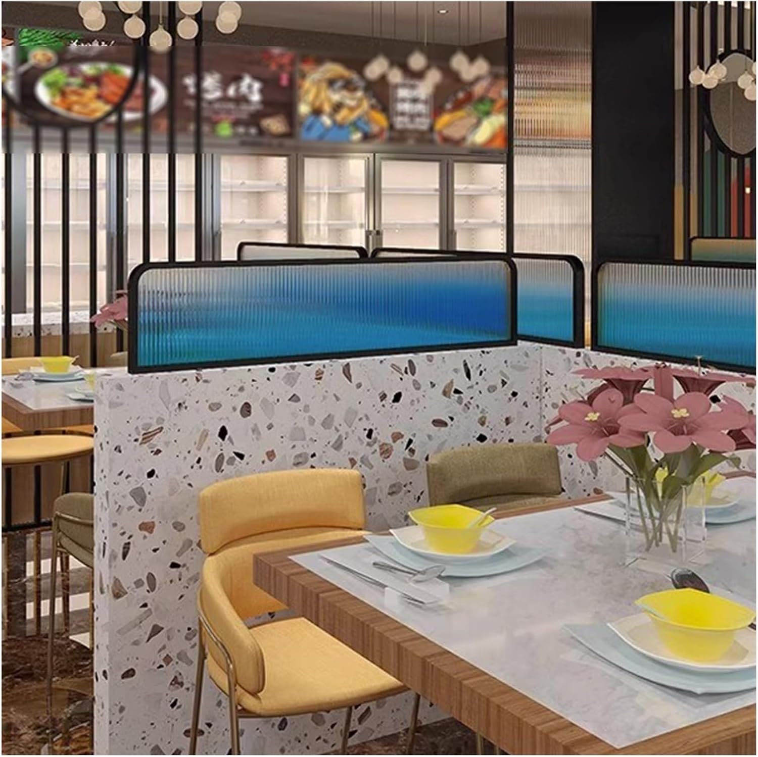 Cloison en verre bleu 30x80cm pour comptoir de bureau et couloir