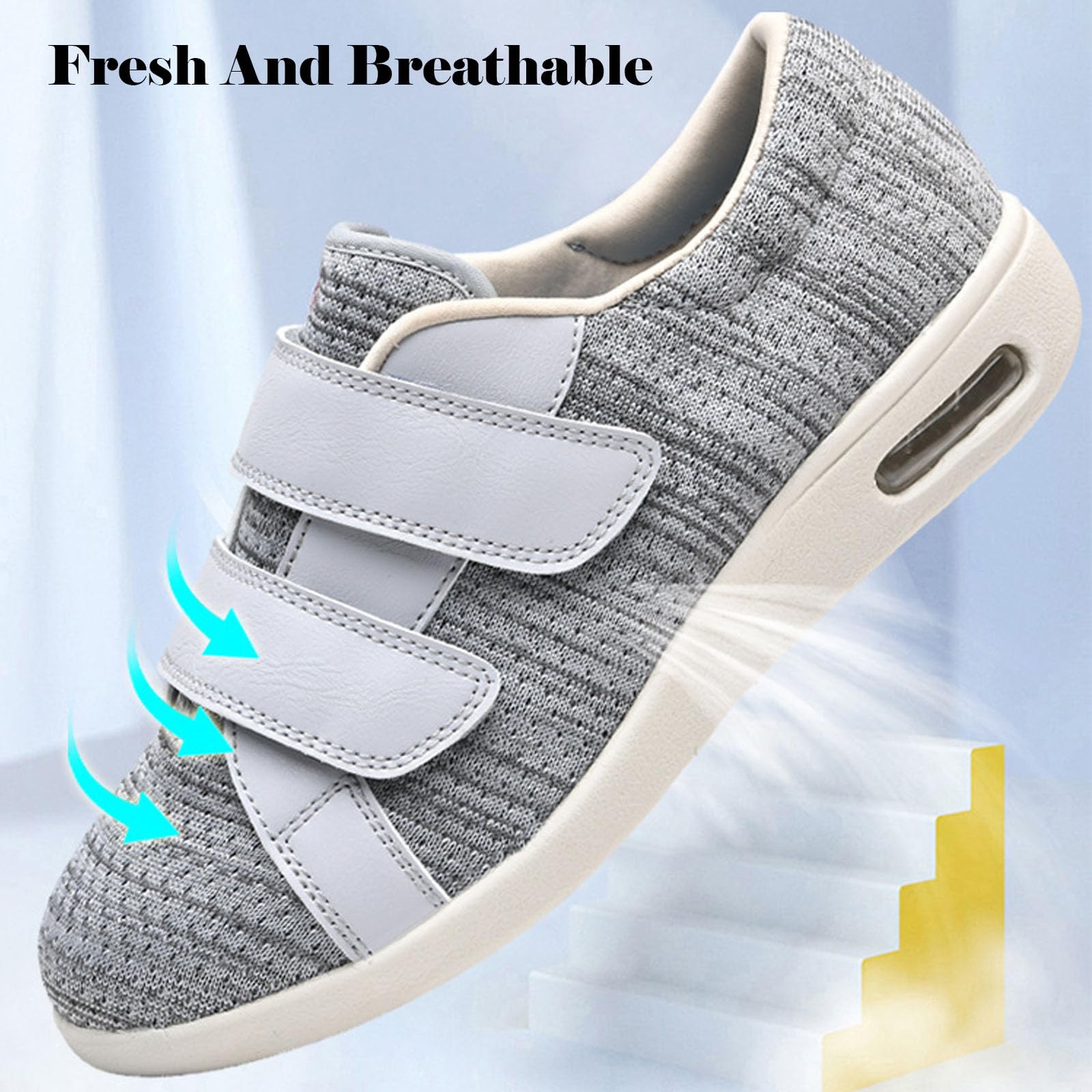 Damskie buty do chodzenia z podparciem łuku stopy, regulowane zapięcie, lekkie, oddychające tenisówki, łatwe do zakładania i zdejmowania (Black Gray us Men 14)