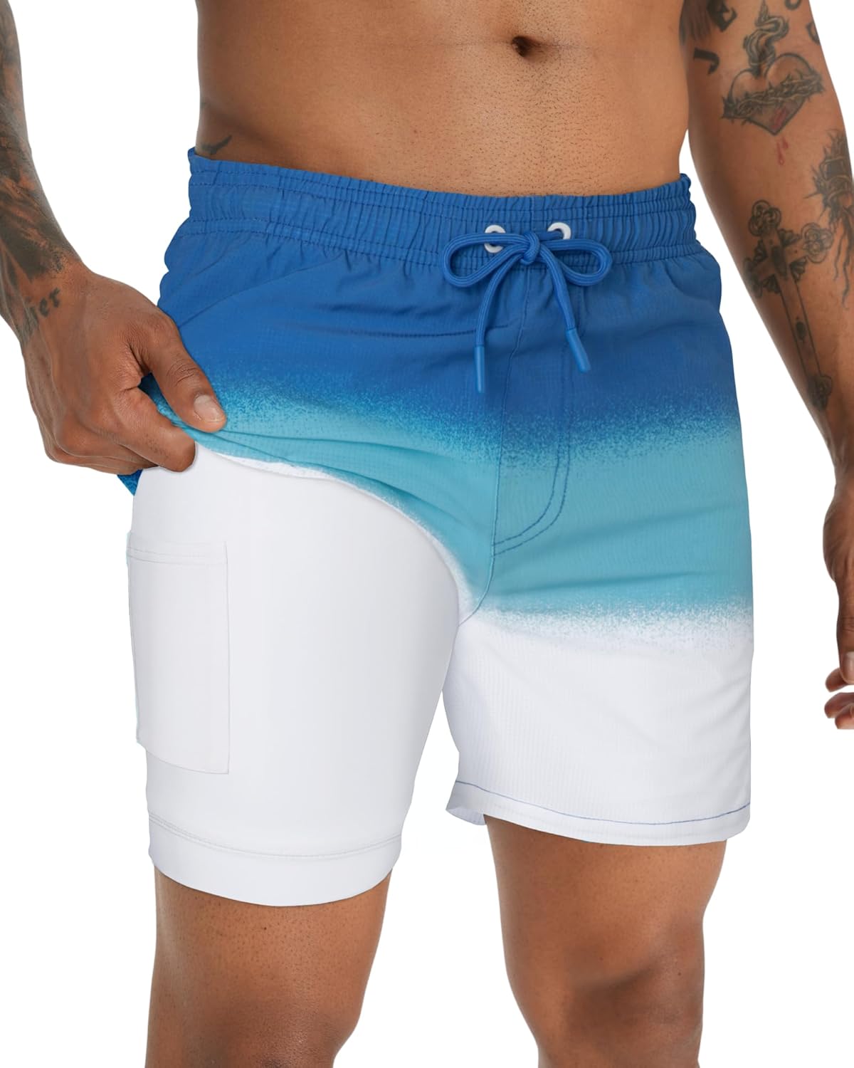 BOJIN Mens Swim Trunks with Compression Liner 5.5 Inch Inseam Bathing Suits Beach Board Shorts with Zipper Pockets