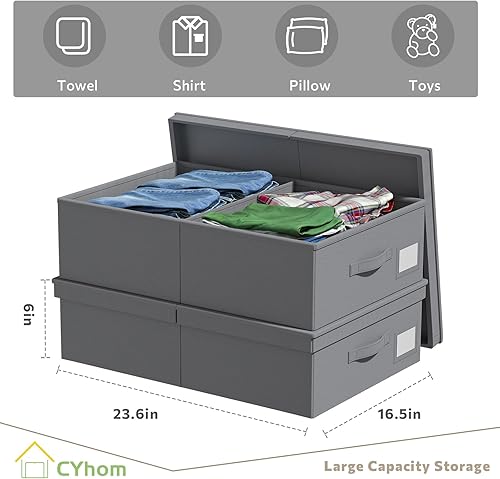 Miniatura 4 de Contenedores de almacenamiento debajo de la cama con tapas, paquete de 2 contenedores de almacenamiento plegables y apilables, organizador de