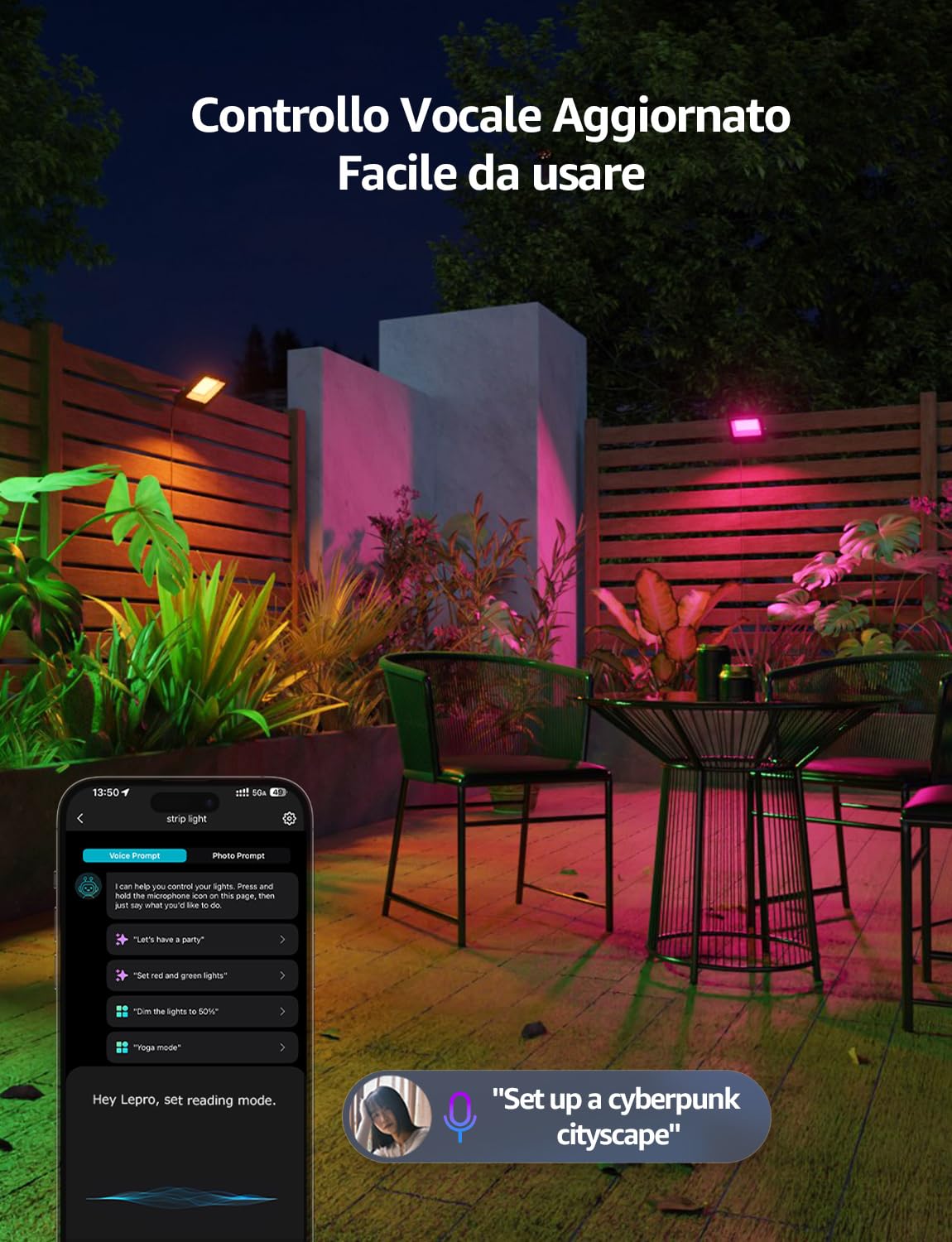 Lepro F1 AI Faretto LED da Esterno 50W, Faretto da Giardino RGB Dimmerabile