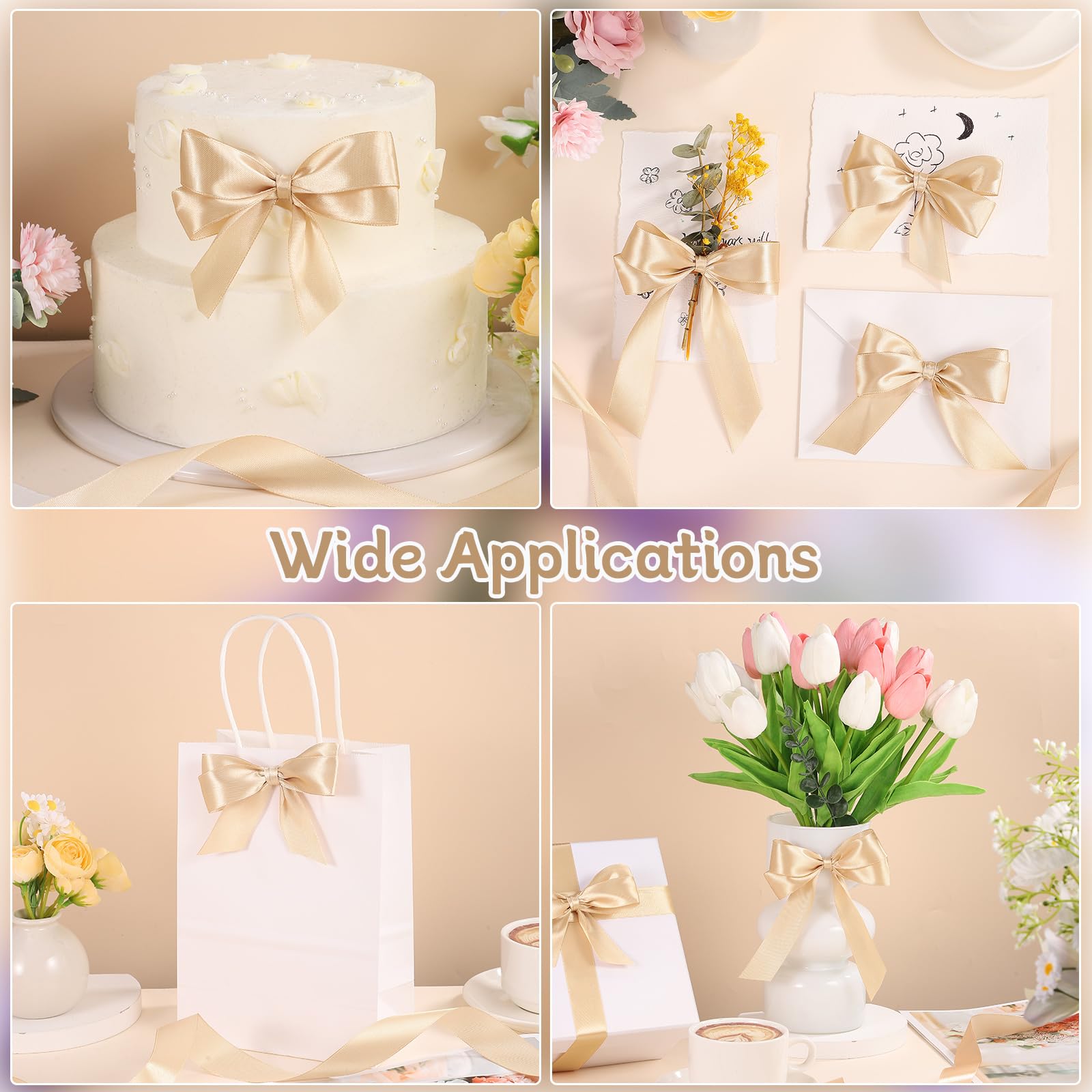 Snapklik.com : Champagne Ribbon 1 Inch 50 Yards Gold Satin Ribbon For ...